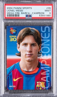 2004-05 Panini Sports "Megacracks Barcelona Campeon" #35 Lionel Messi Rookie Card - PSA MINT 9